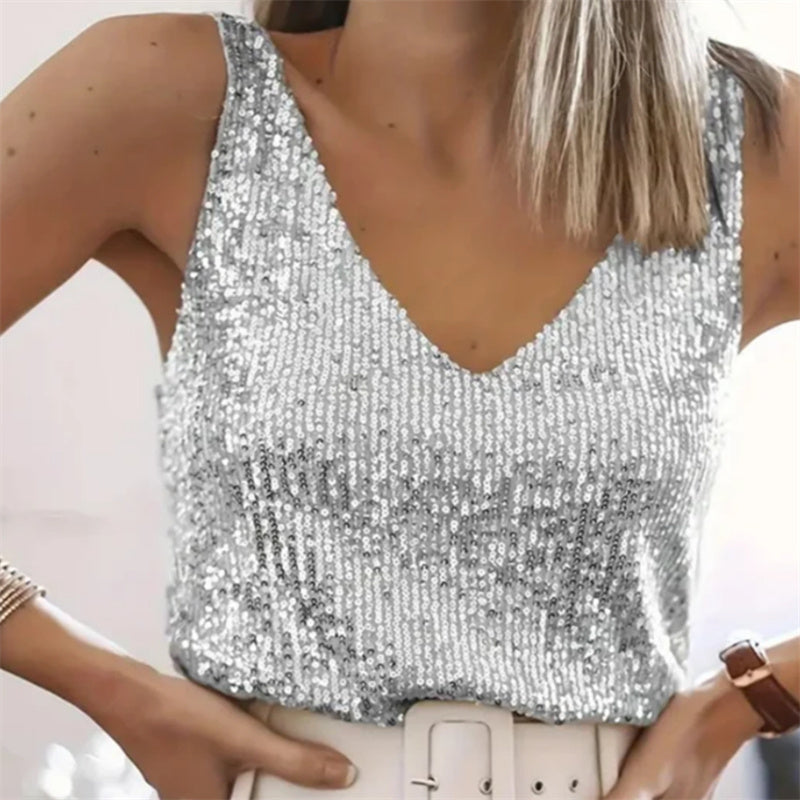Gleamira  - Stilvolles Tanktop mit tiefem V-Ausschnitt und Pailletten
