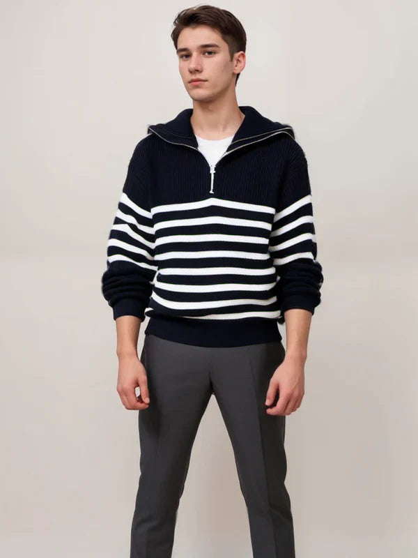 Pull rayé zippé