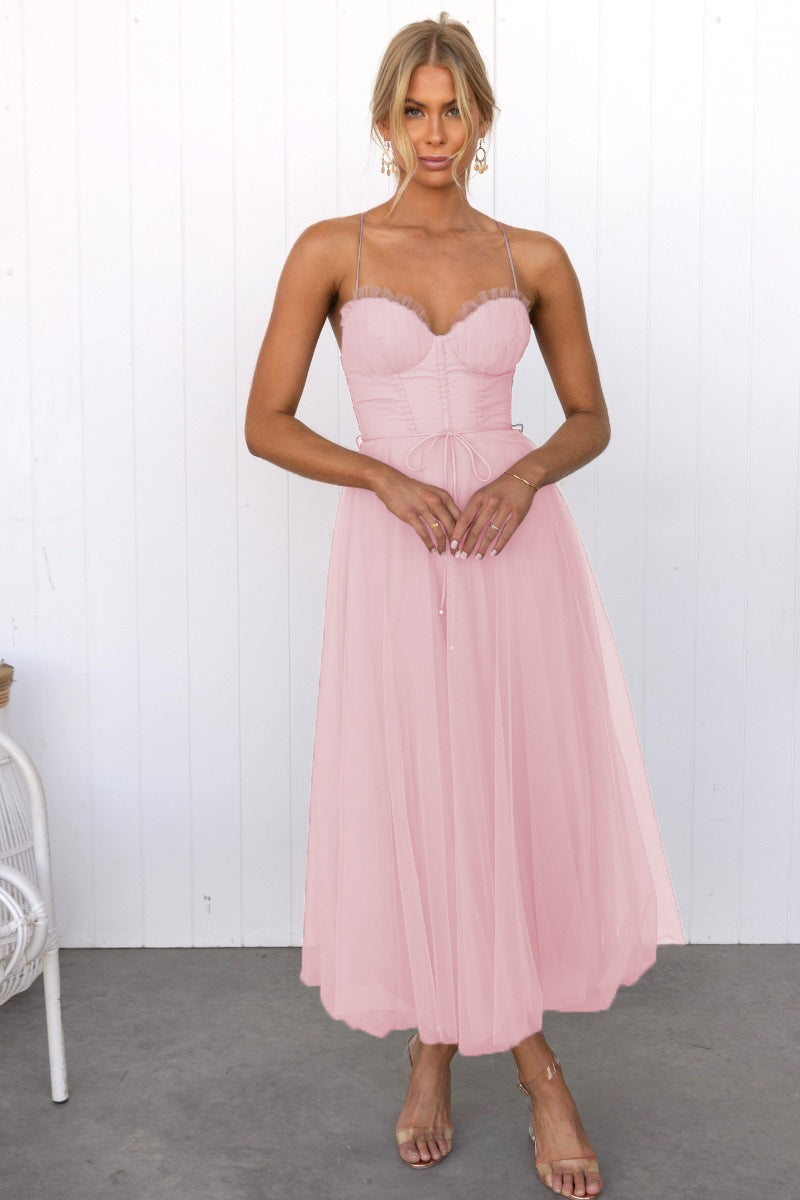 Graciela - Modernes Prinzessin Chiffon Hosenträger Party Maxikleid