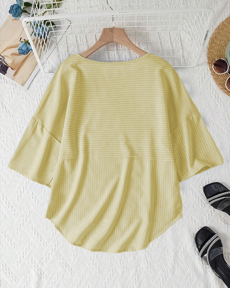 Bellachicha - Lässige, gestreifte Bluse mit lockerer Passform und Knopfleiste für Damen | Gestreifte Bluse mit Rundhalsausschnitt und halblangen Ärmeln