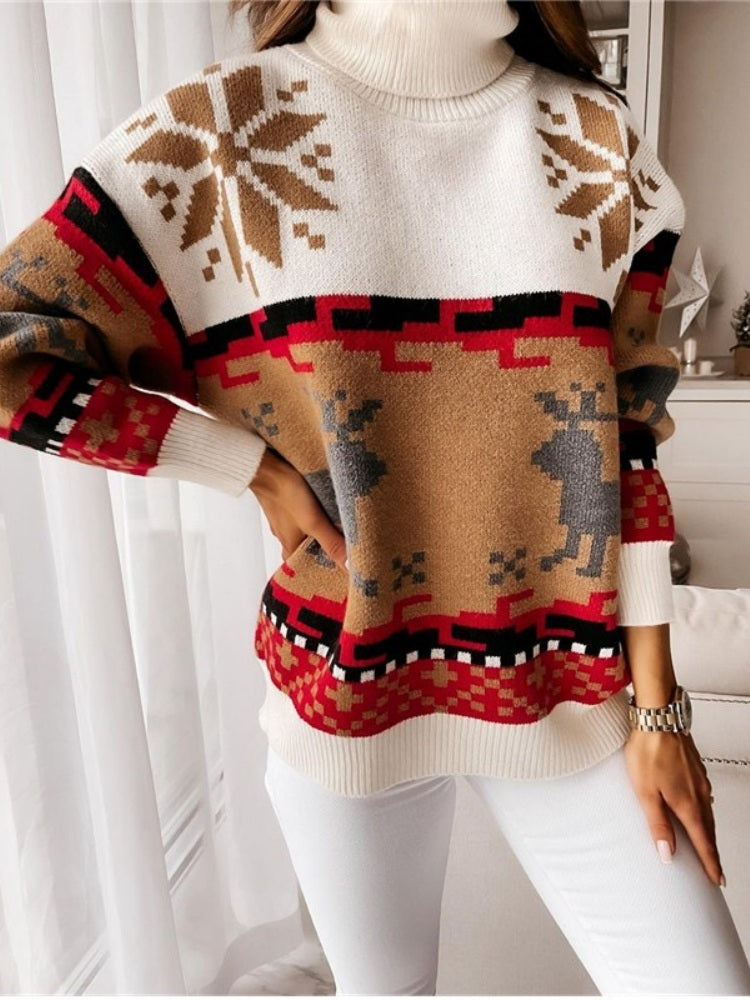 Pull tricoté avec motif renne et flocon de neige brodé 
