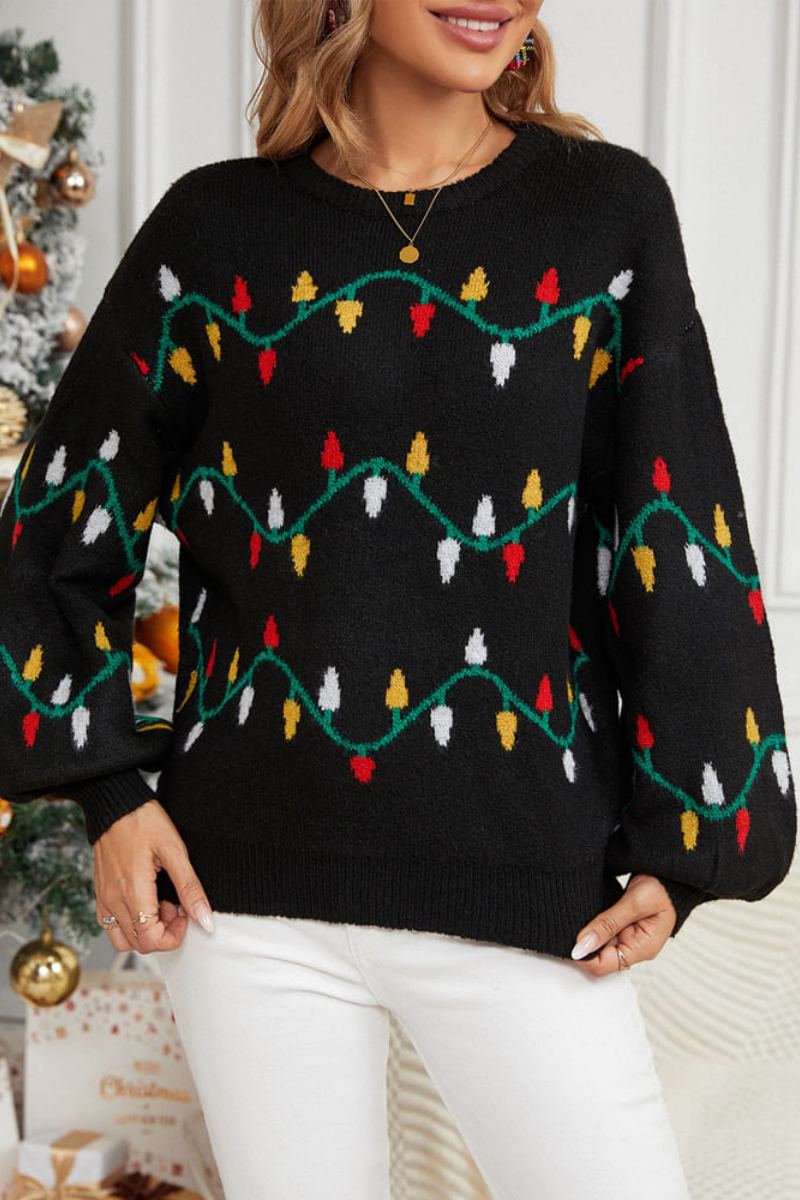 Pull décontracté en maille à col rond brodé – Cordon coloré 