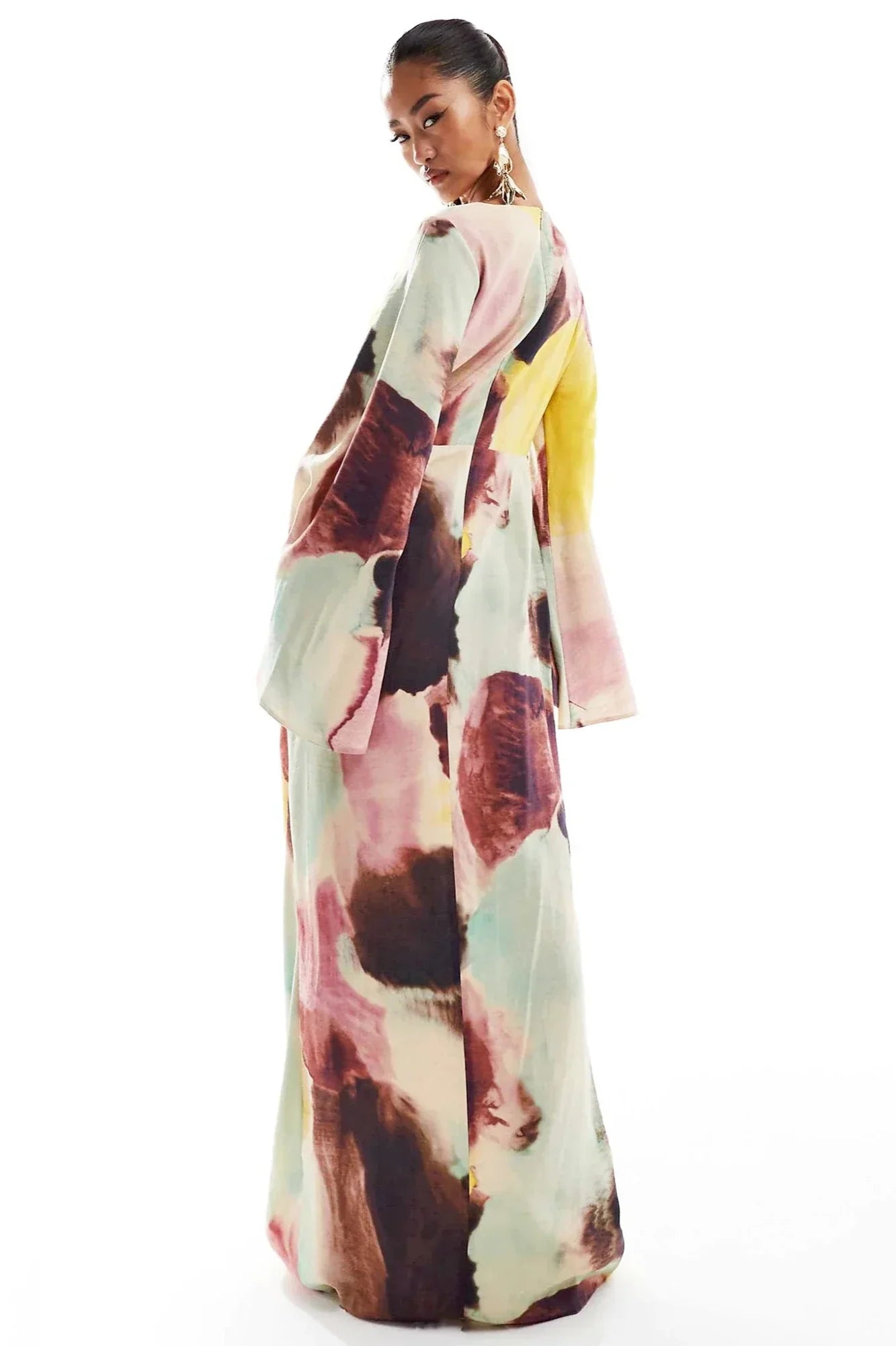 Ultralanges Kleid mit abstraktem Aquarell-Print