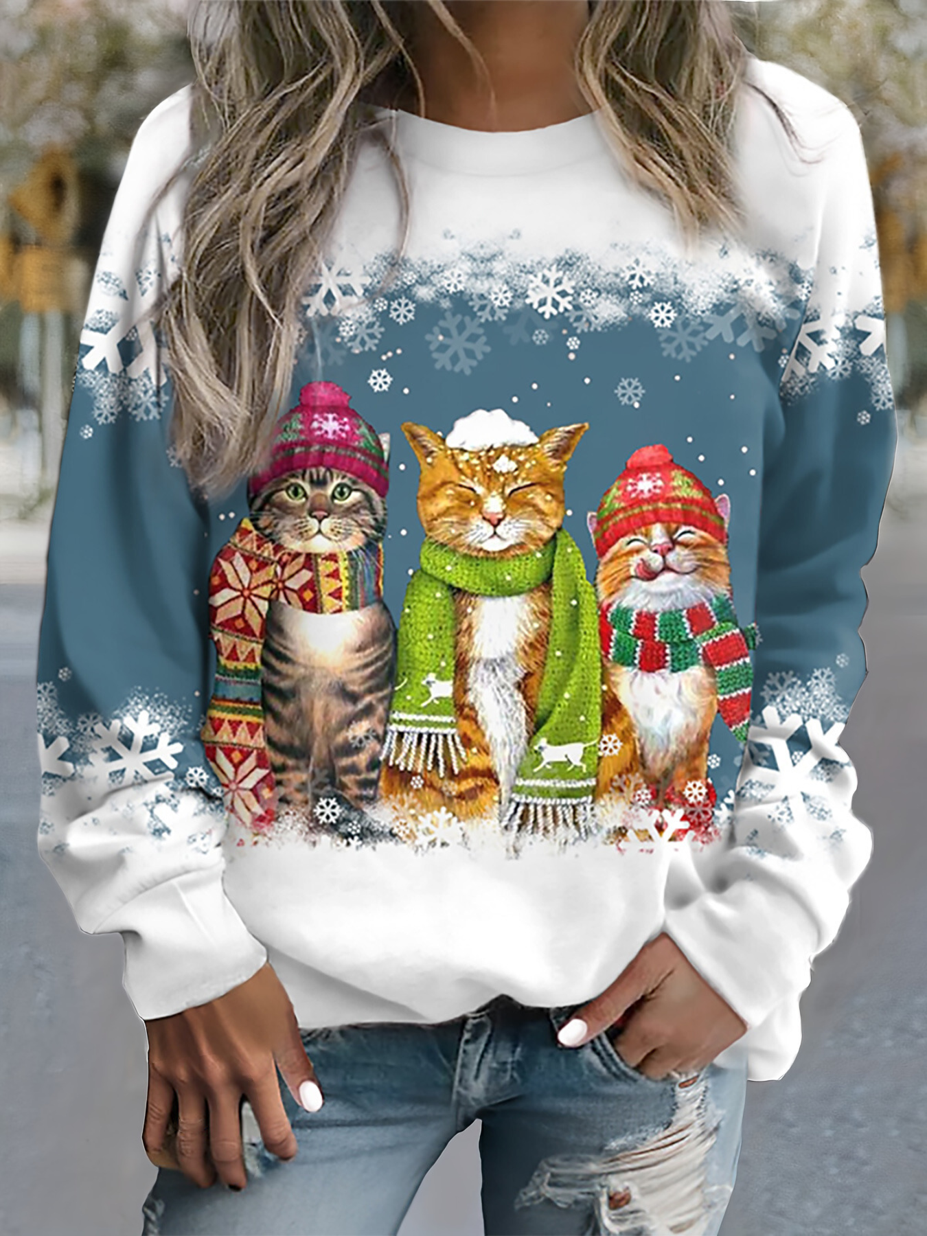 Kamilla™ - Pull avec imprimé chat des neiges