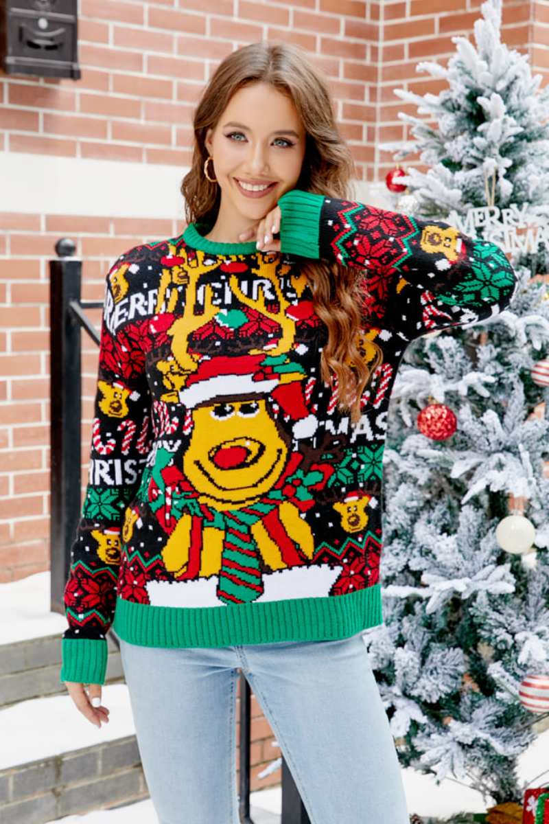 Pull de Noël avec dessin animé de renne 