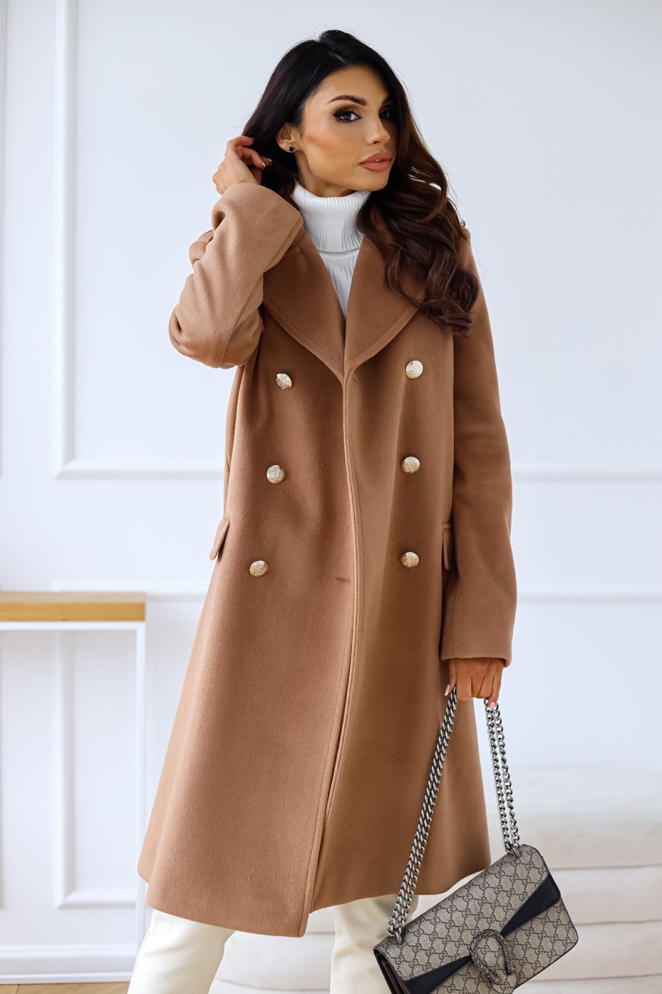Manteau croisé en laine pour femme - Nina