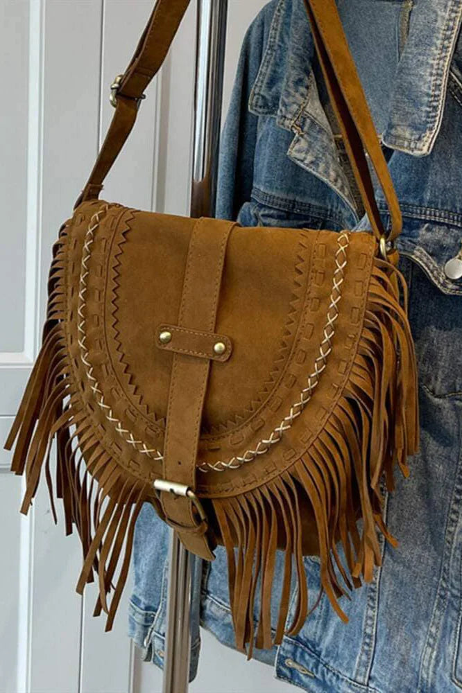 Sac bandoulière marron style cowboy western à franges