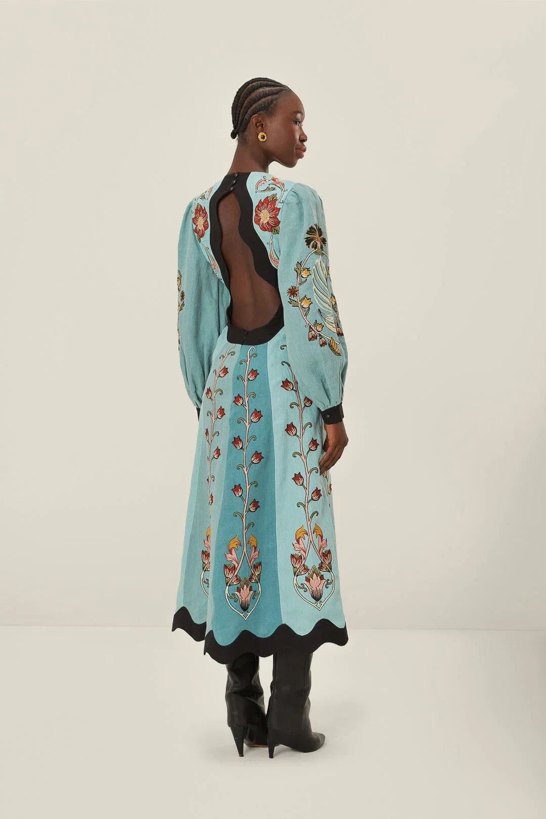 Blaue Fließende Schönheit Langärmliges Midi-Kleid