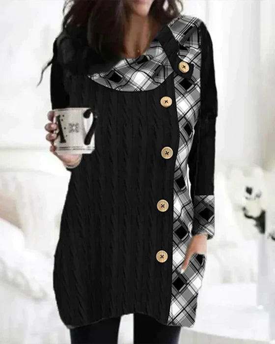 Wiyara | Robe patchwork à carreaux avec boutons