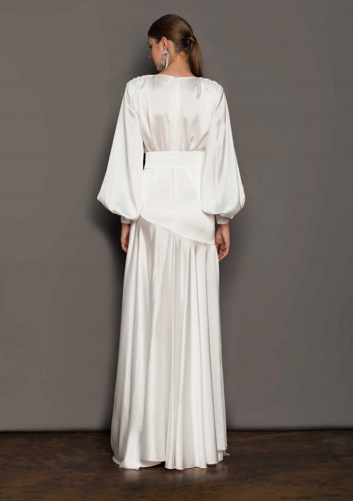 Phoebe Maxikleid mit V-Ausschnitt, Gürtel und Schlitz