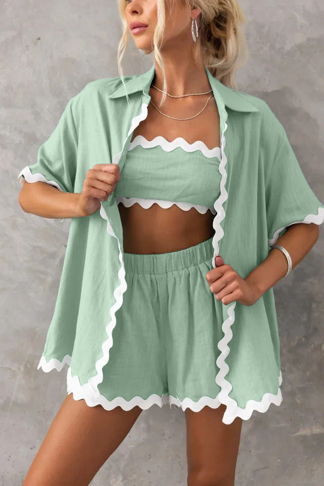 Schlichtes Cardigan-Set mit gewellten Nähten