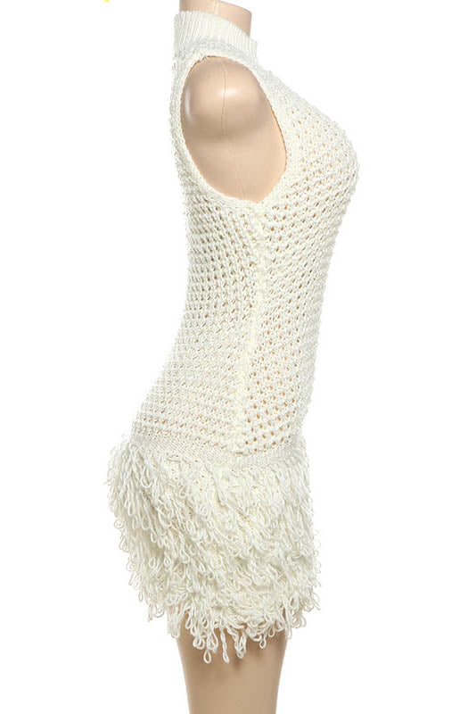 Fringe Cut-Out Slim-Fit Patchwork Kleid