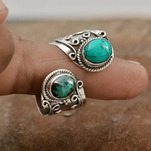 Bague réglable avec double monture turquoise 