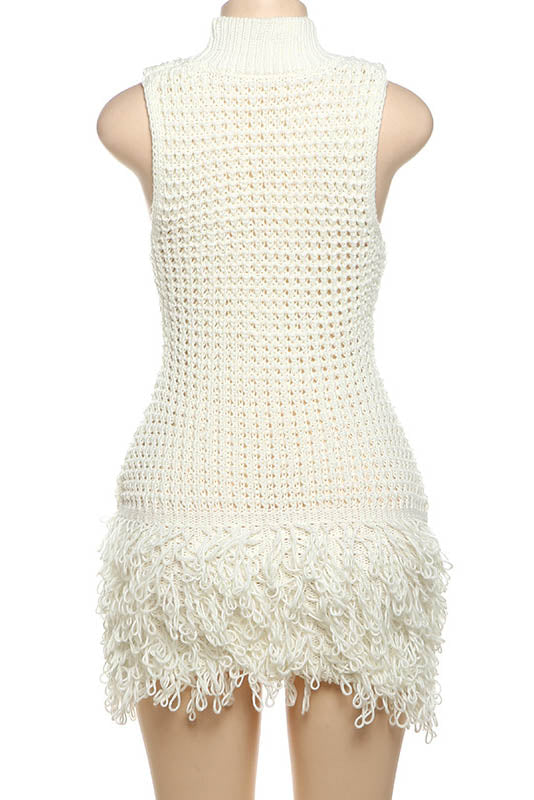 Fringe Cut-Out Slim-Fit Patchwork Kleid