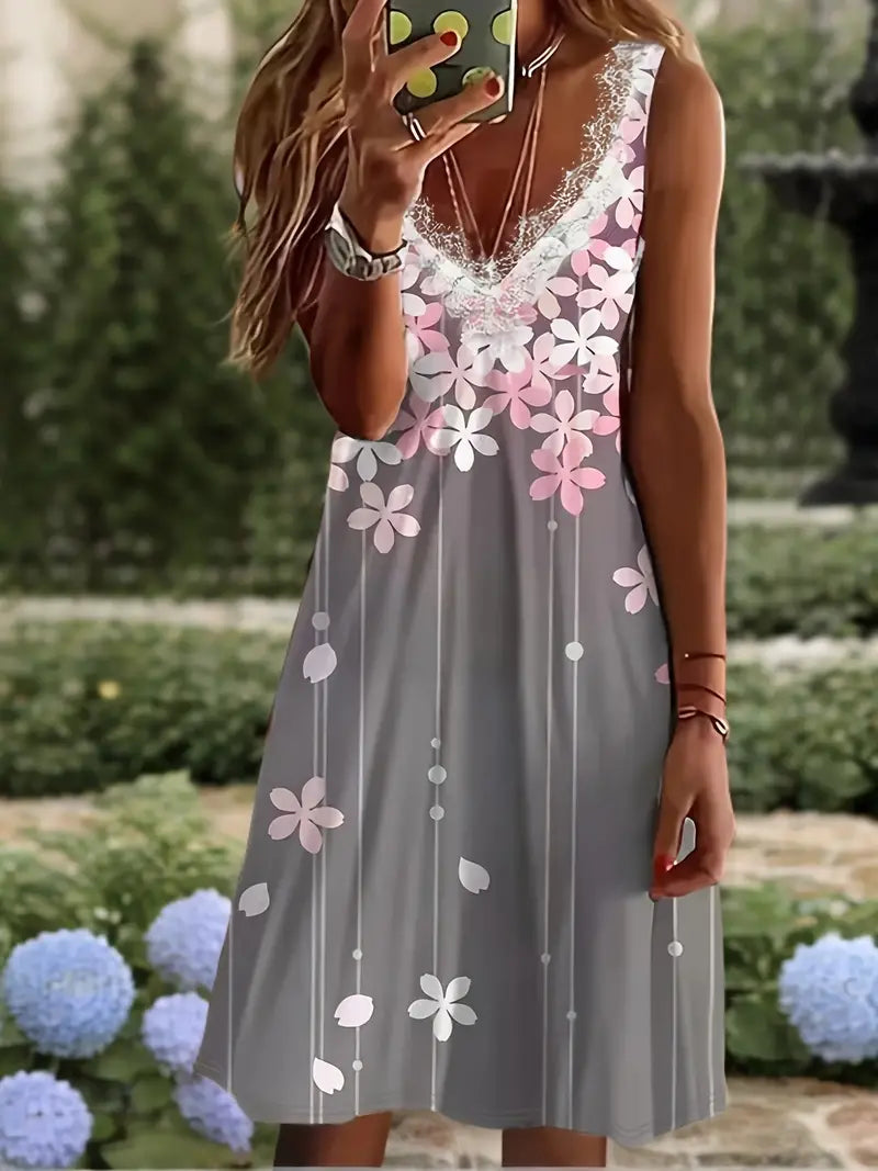 Miranda - Ärmelloses Kleid mit Floralem Muster und Spitzenbesatz für Frühling und Sommer