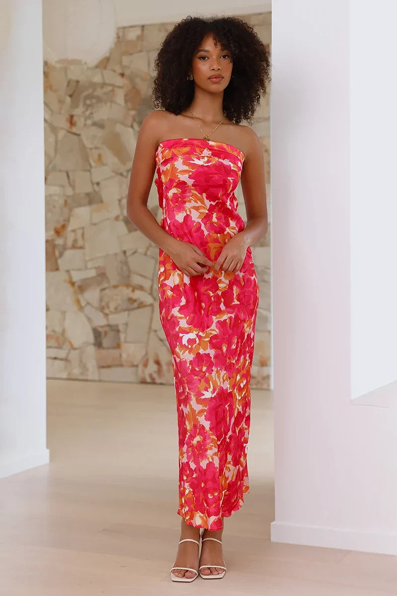 Miya Maxikleid - Rosa/Rot geblümt