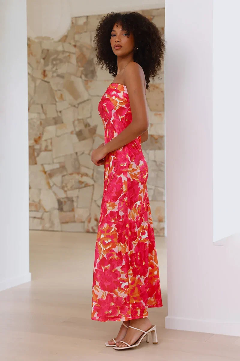 Miya Maxikleid - Rosa/Rot geblümt