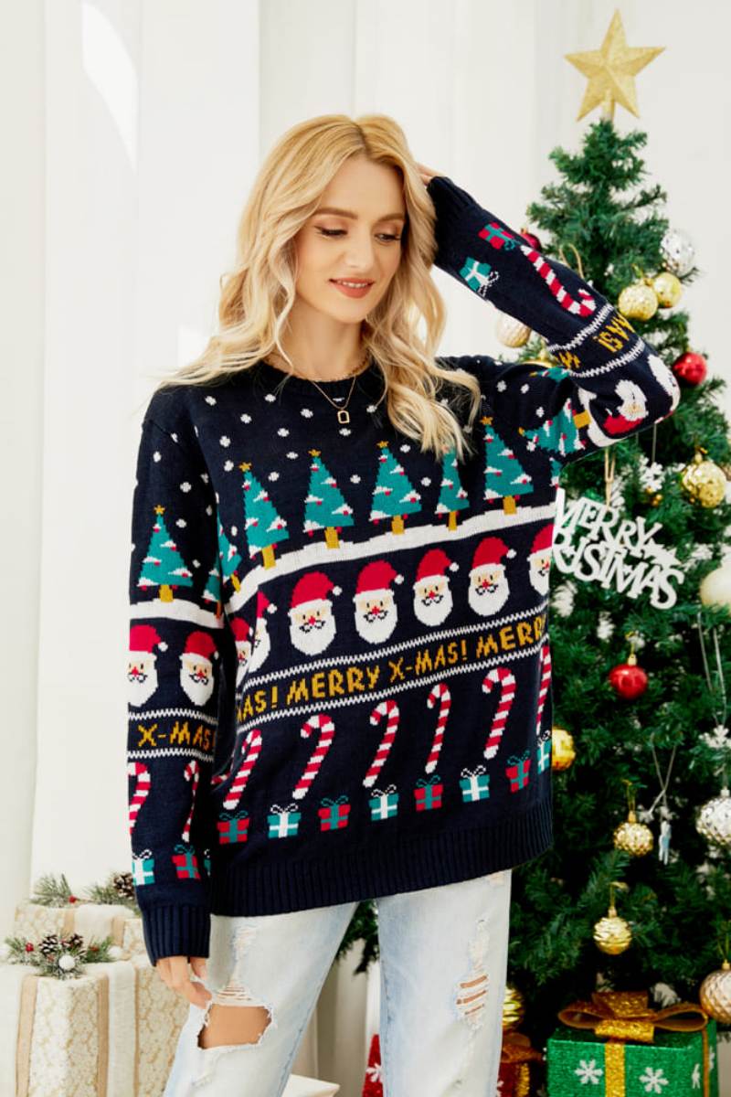 Pull ample en maille à col rond et motif de Noël 