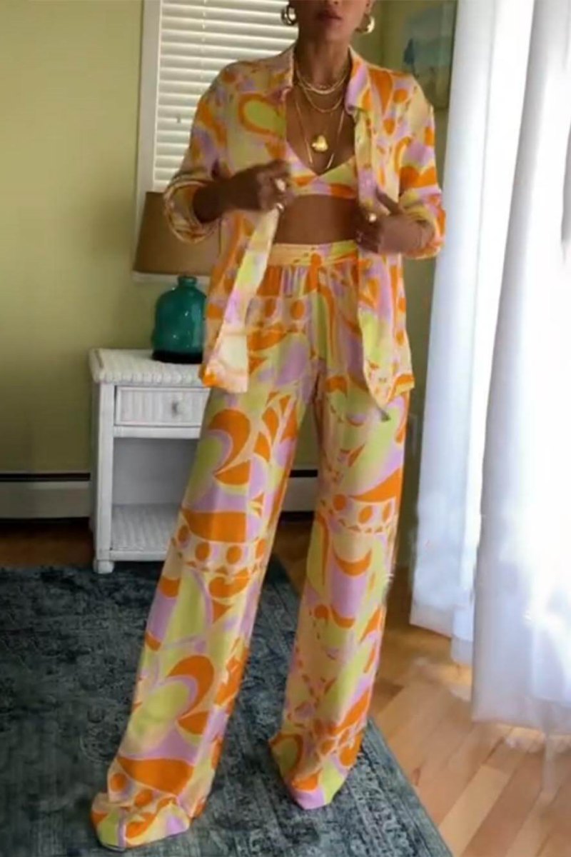 Ensemble pantalon imprimé classique avec taille ample et poches élastiques