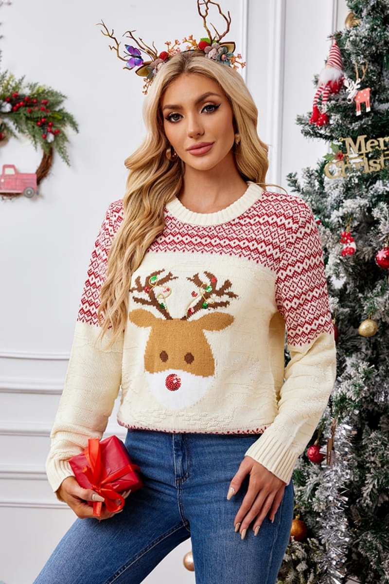 Pull de Noël à col rond et broderie 