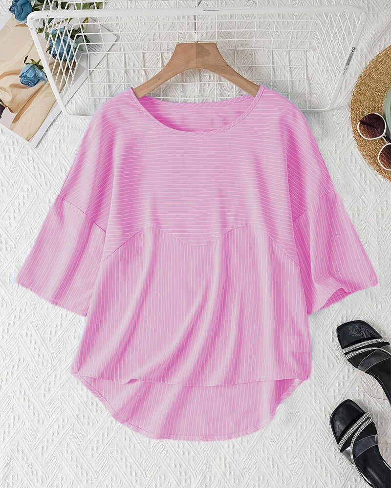 Bellachicha - Lässige, gestreifte Bluse mit lockerer Passform und Knopfleiste für Damen | Gestreifte Bluse mit Rundhalsausschnitt und halblangen Ärmeln