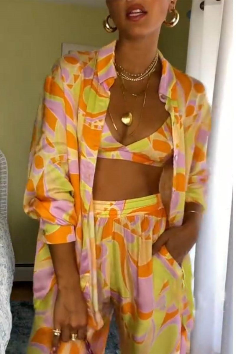 Ensemble pantalon imprimé classique avec taille ample et poches élastiques