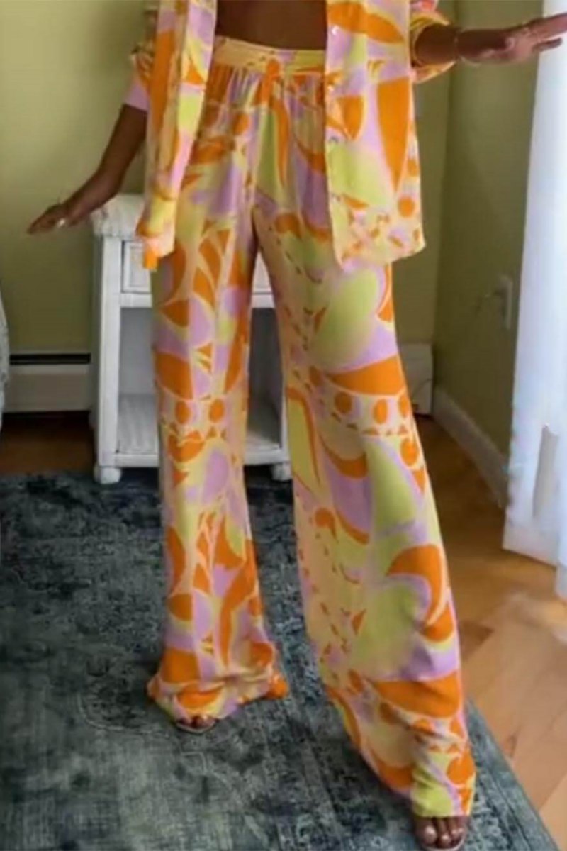 Ensemble pantalon imprimé classique avec taille ample et poches élastiques