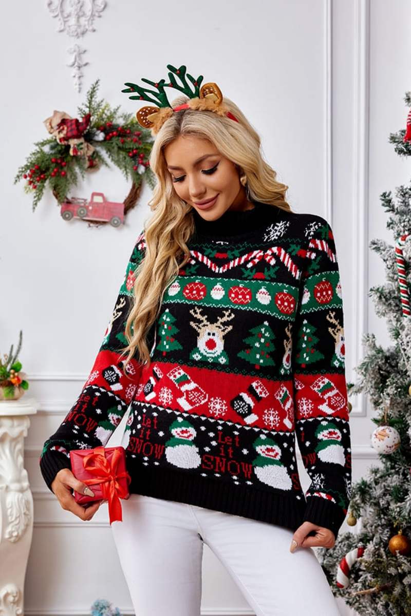 Pull col montant avec broderie bonhomme de neige de Noël 