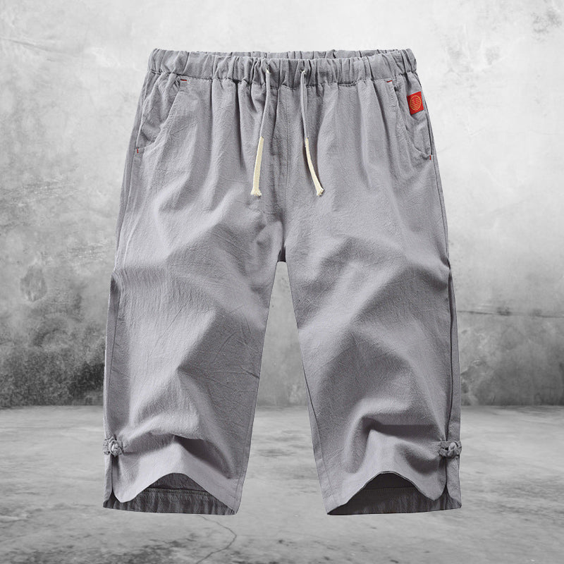 Short décontracté à lacets en coton et lin pour homme