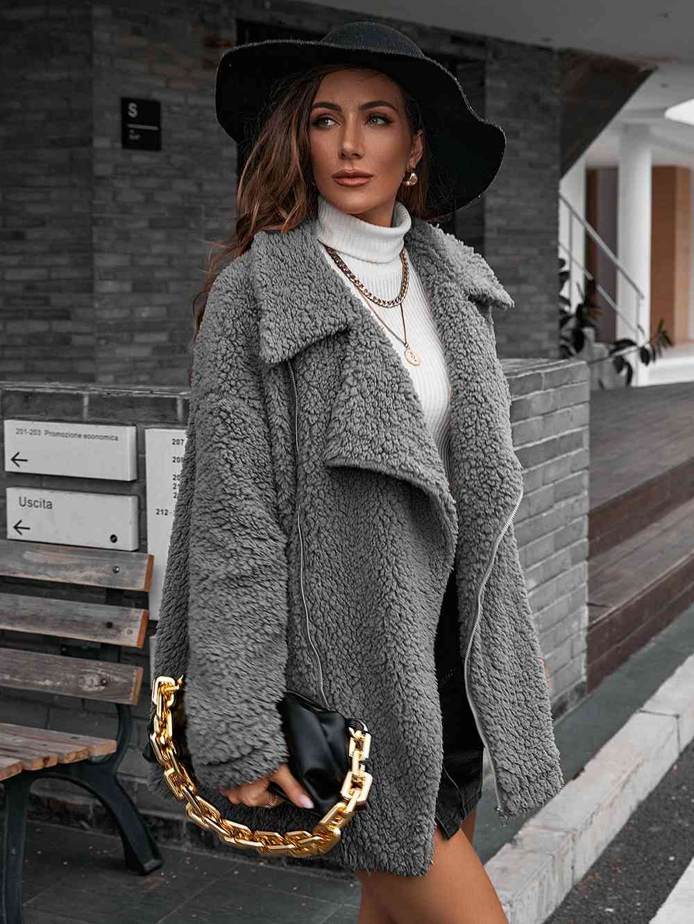 Wendellia | Veste Teddy zippée à double fermeture avec col
