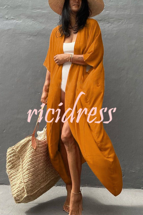 Einfarbiger Strandüberwurf im Kimono-Stil