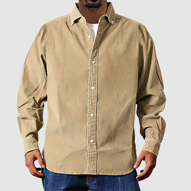 Vox | Chemise classique en velours côtelé beige