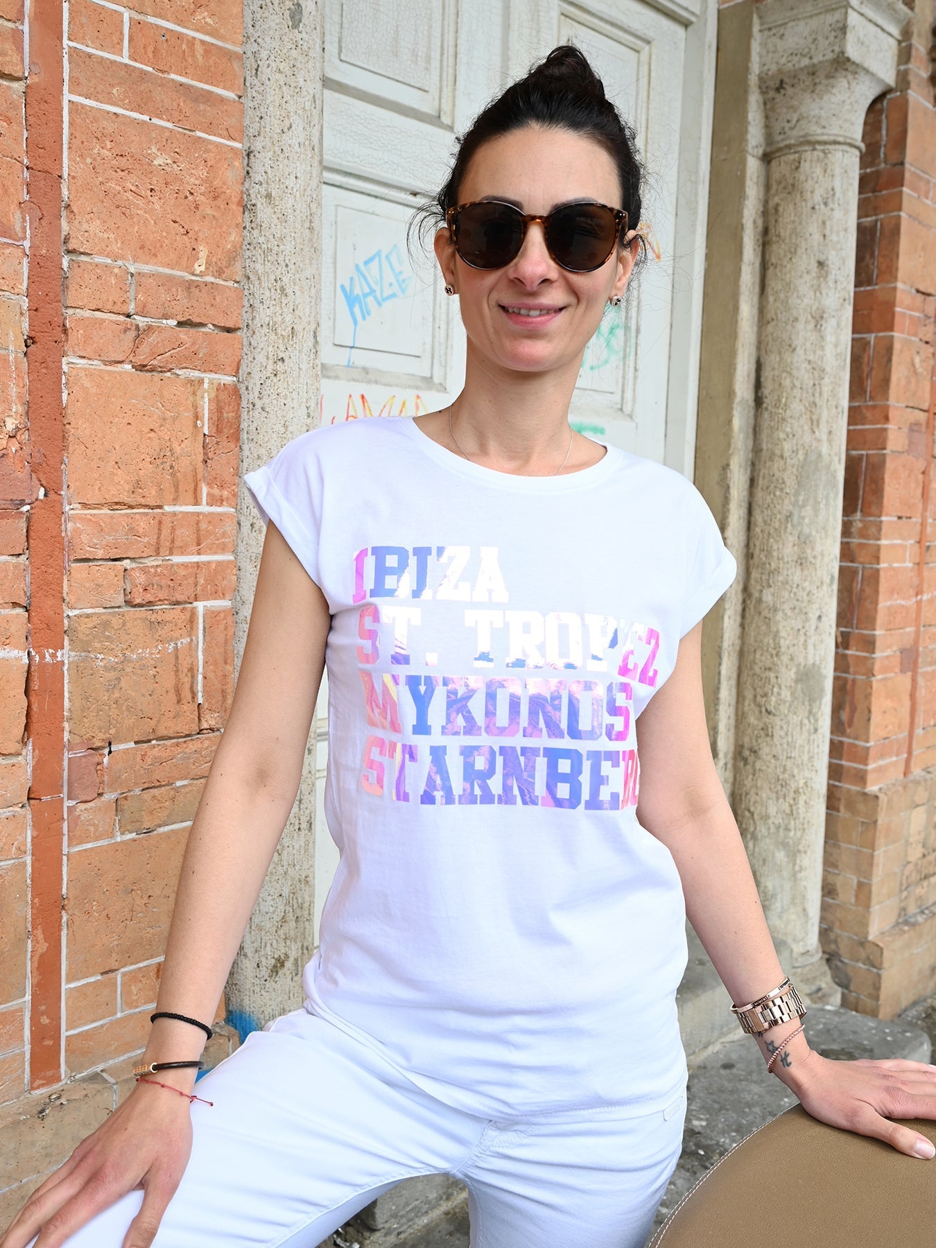 Bellachicha-Shirt London Mailand Paris Starnberg Weiß Glanz