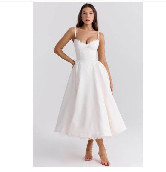 Valentina - Robe midi avec corsage en satin