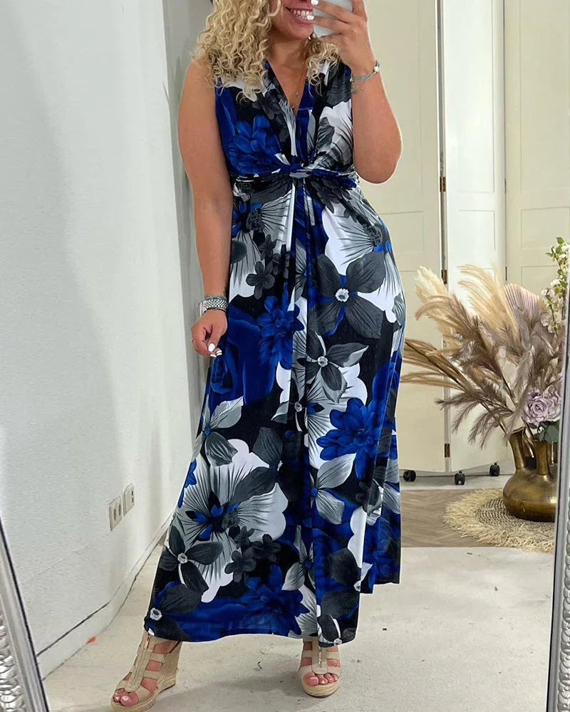 Marissa - Armelloses, plissiertes, elegantes Kleid mit Blumenmuster