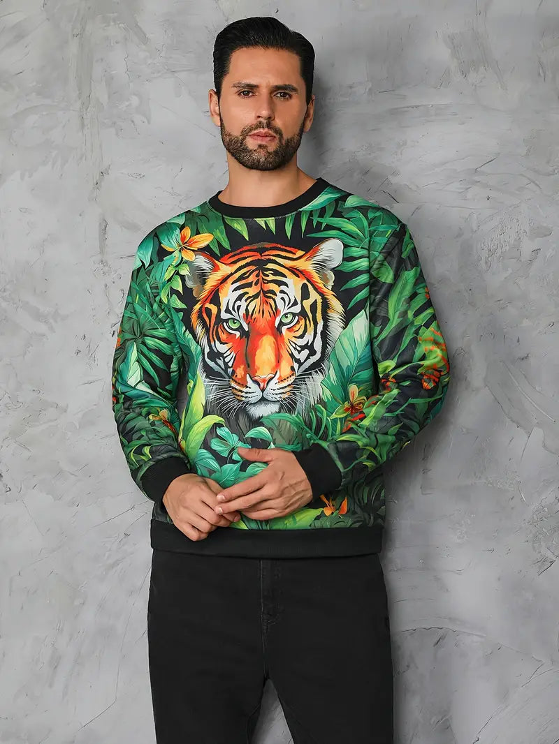 William – Pull ras du cou à imprimé tigre pour homme