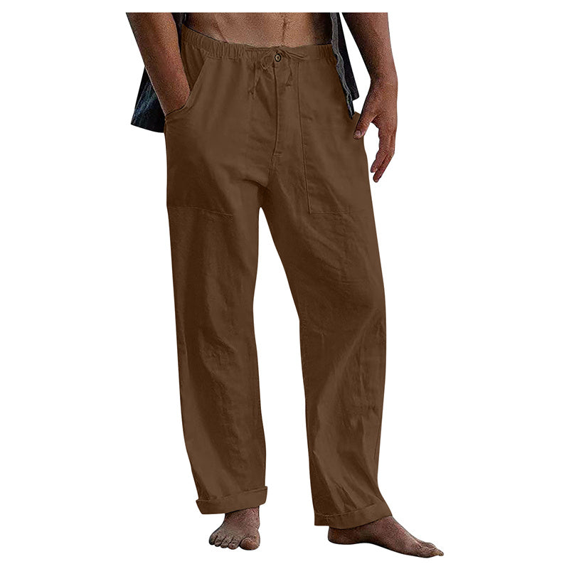 Ellis - Pantalon droit en coton et lin ample