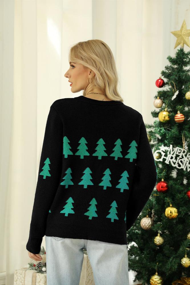 Pull tricoté avec sapin de Noël à paillettes scintillantes 