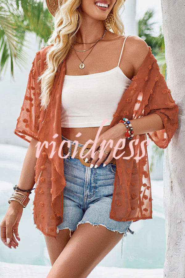 cache-cœur transparent avec manches à pompons patchwork