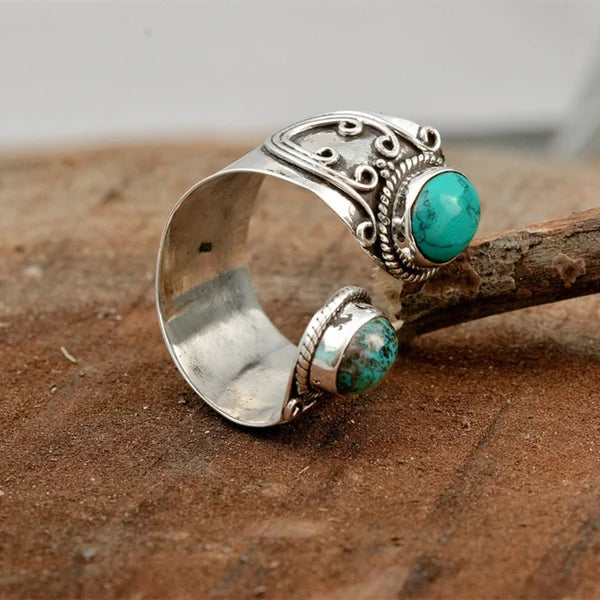 Bague réglable avec double monture turquoise 