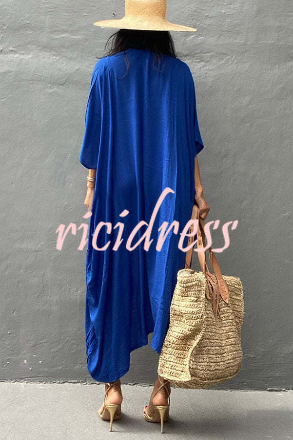 Einfarbiger Strandüberwurf im Kimono-Stil