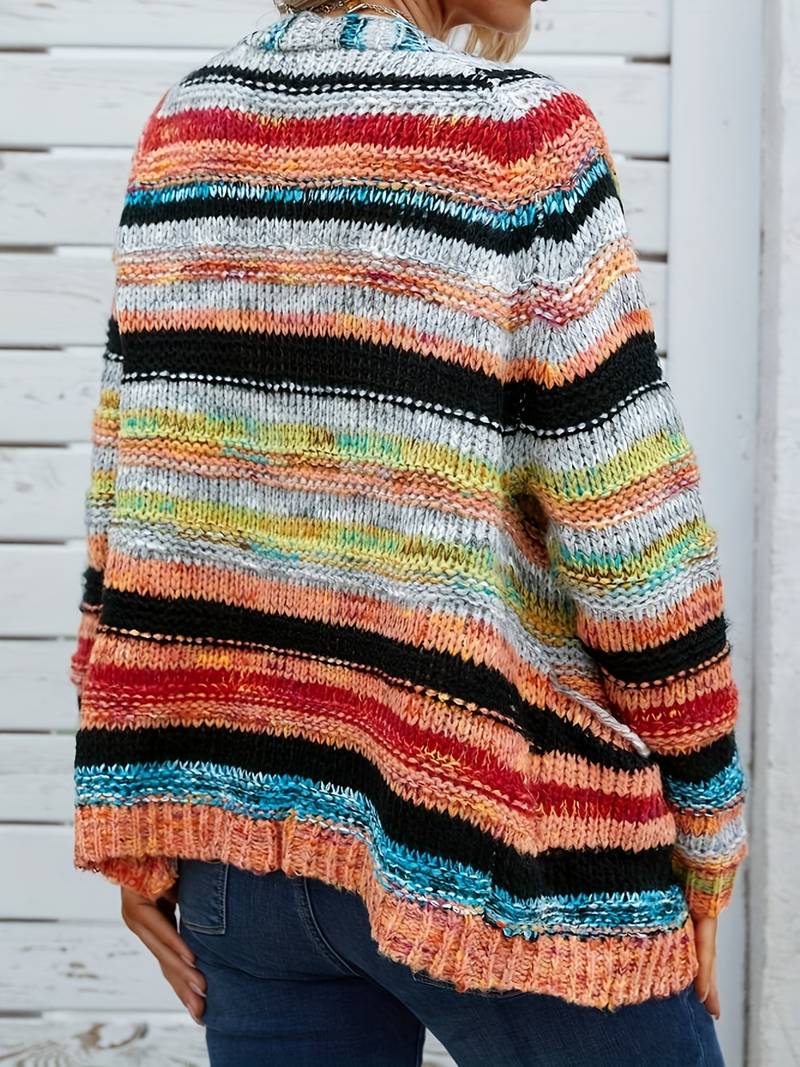 Zoe – cardigan ouvert à rayures arc-en-ciel