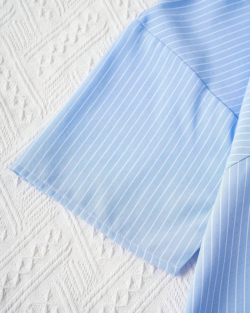 Bellachicha - Lässige, gestreifte Bluse mit lockerer Passform und Knopfleiste für Damen | Gestreifte Bluse mit Rundhalsausschnitt und halblangen Ärmeln