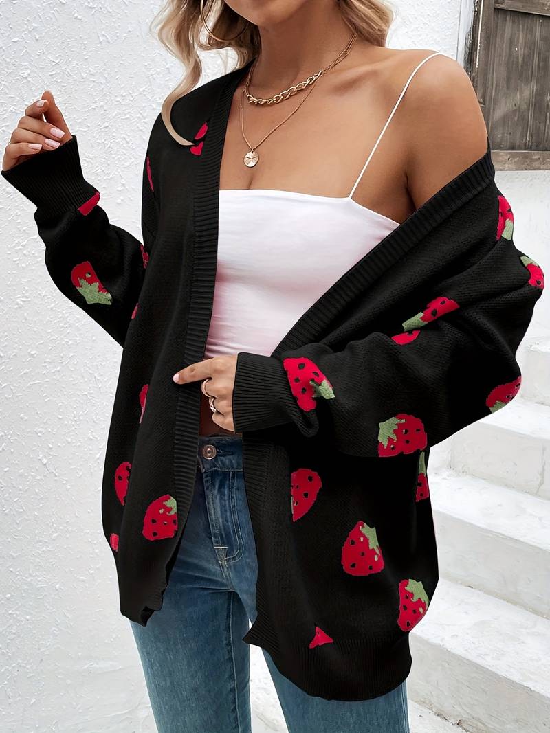 Liora – élégant cardigan fraise ouvert sur le devant pour le printemps
