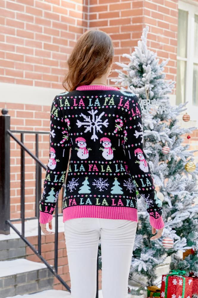 Pull de Noël tricoté avec bonhomme de neige 