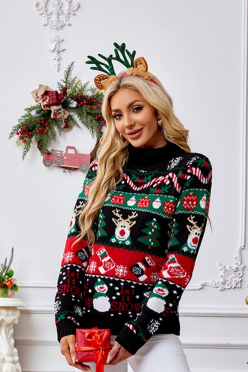 Pull col montant avec broderie bonhomme de neige de Noël 