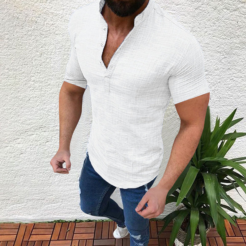 Chemise ample en lin uni pour homme avec boutons
