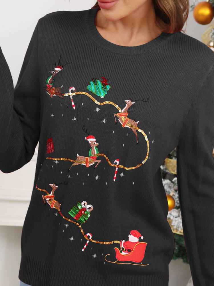 Joli pull de Noël tricoté avec broderie de renne 
