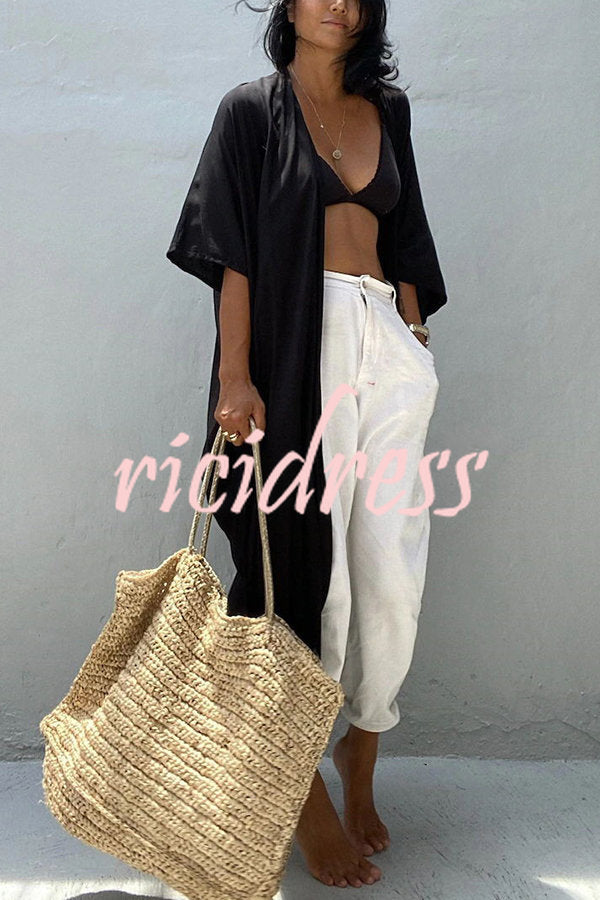 Einfarbiger Strandüberwurf im Kimono-Stil