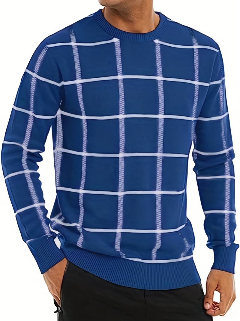 Kevin – Pull ras du cou à carreaux pour homme